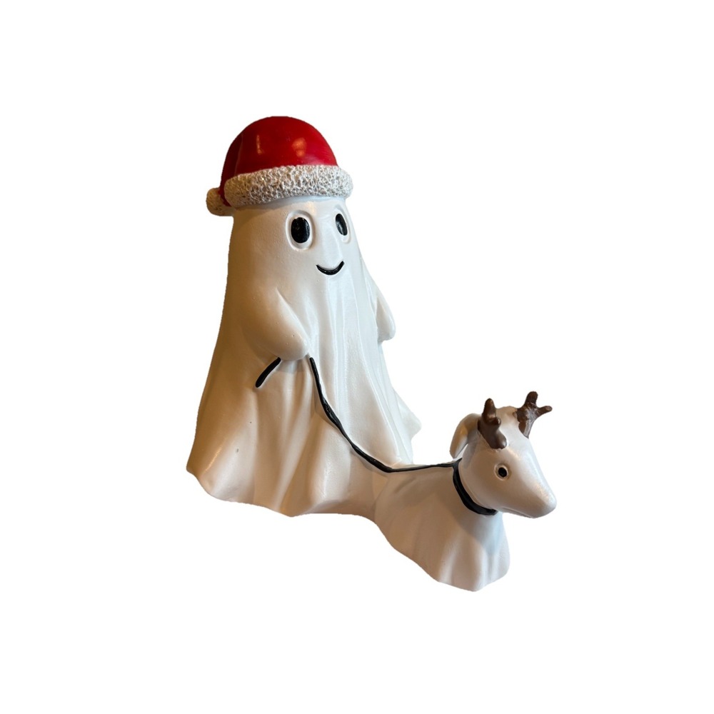 NEW Ghost W/ Santa Hat Walking Dog / Reindeer Halloween Christmas Holiday Decor